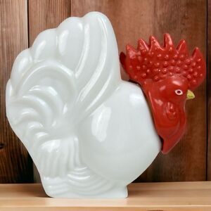 Vintage 70's Avon Milk Glass Rooster Farmhouse Kitchen Decanter Lotion Bottle